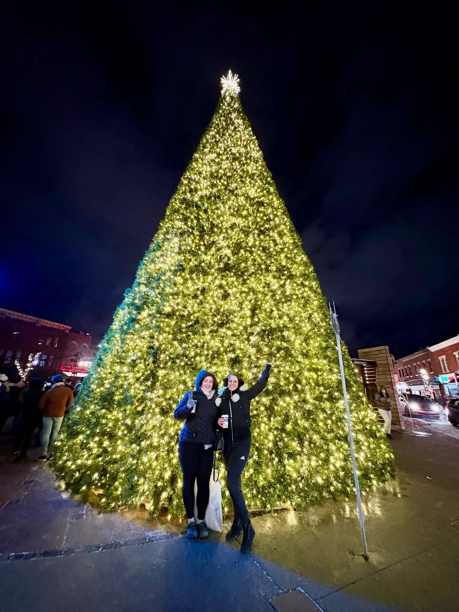 Large commercial Christmas tree lighting display in the ByWard Market, Ottawa.