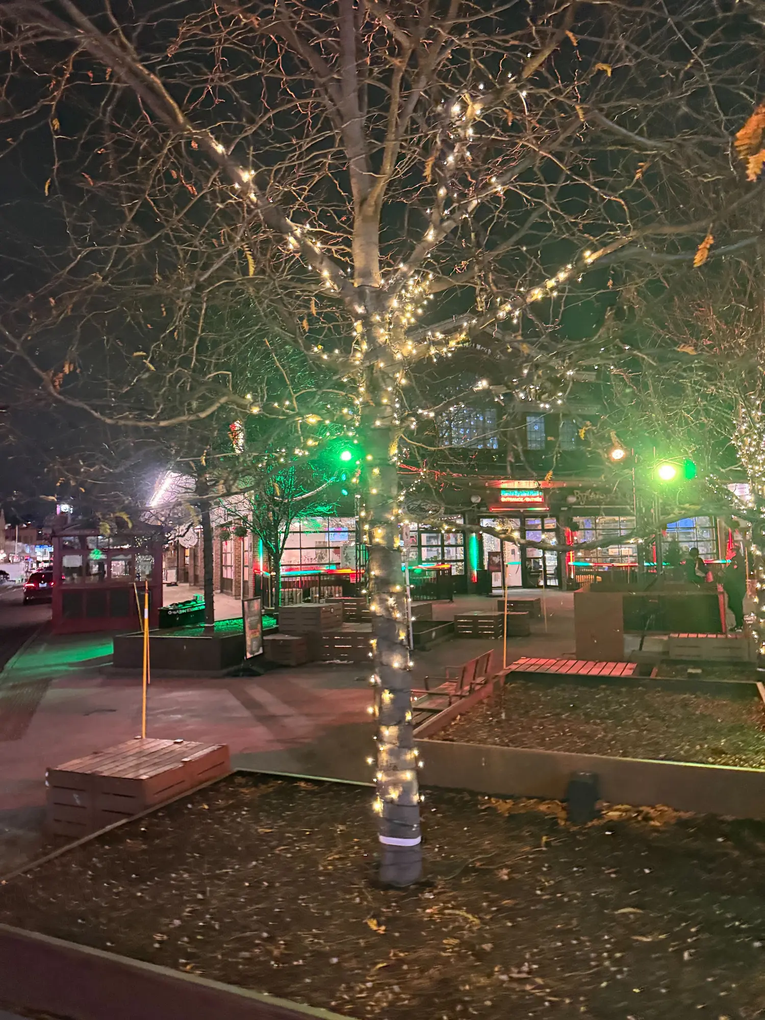 Large commercial Christmas tree lighting display in the ByWard Market, Ottawa.