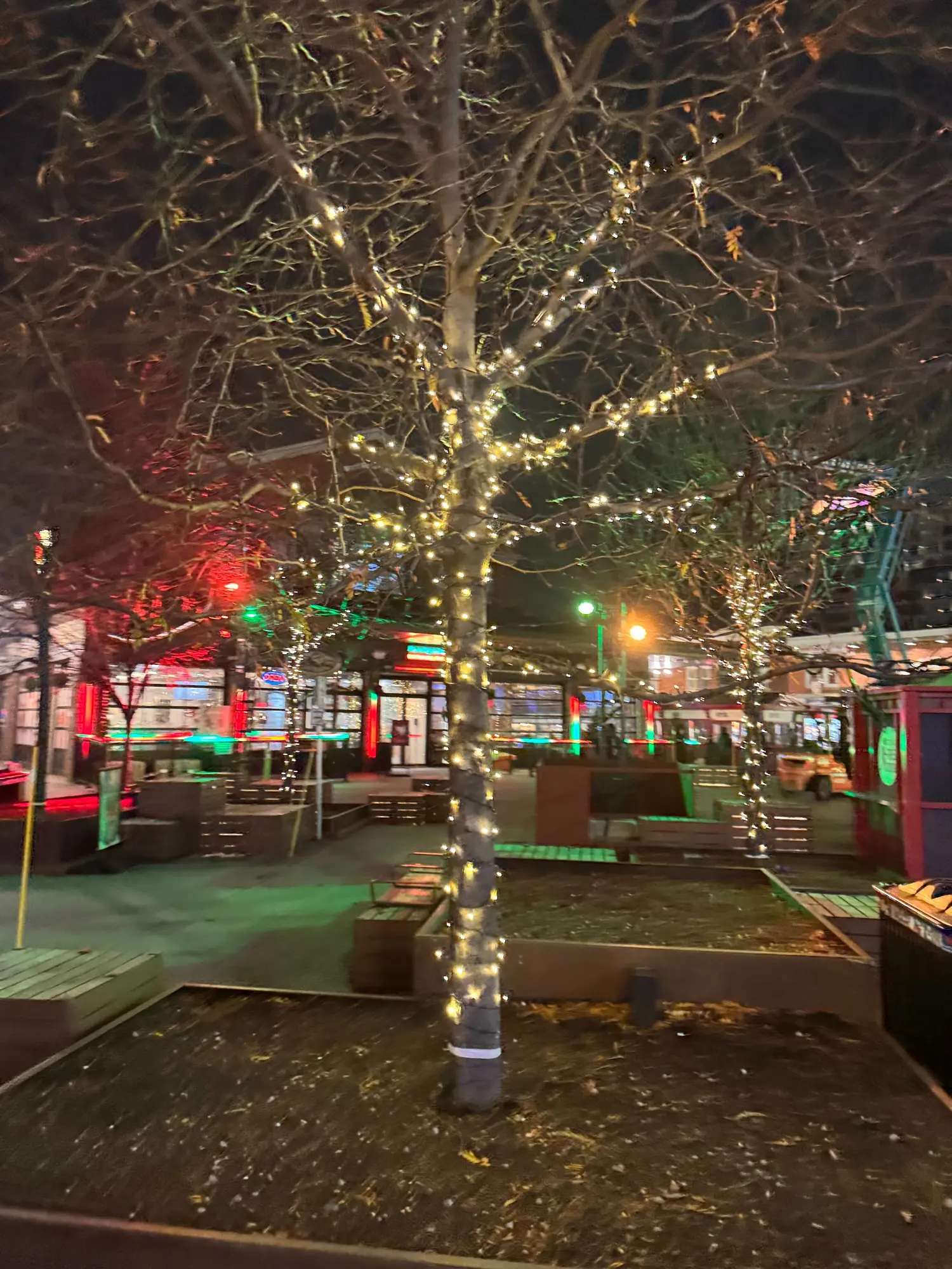 Large commercial Christmas tree lighting display in the ByWard Market, Ottawa.